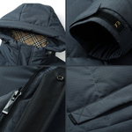 Insulated men's jacket with a hood.