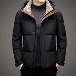 Insulated men's jacket with a hood.